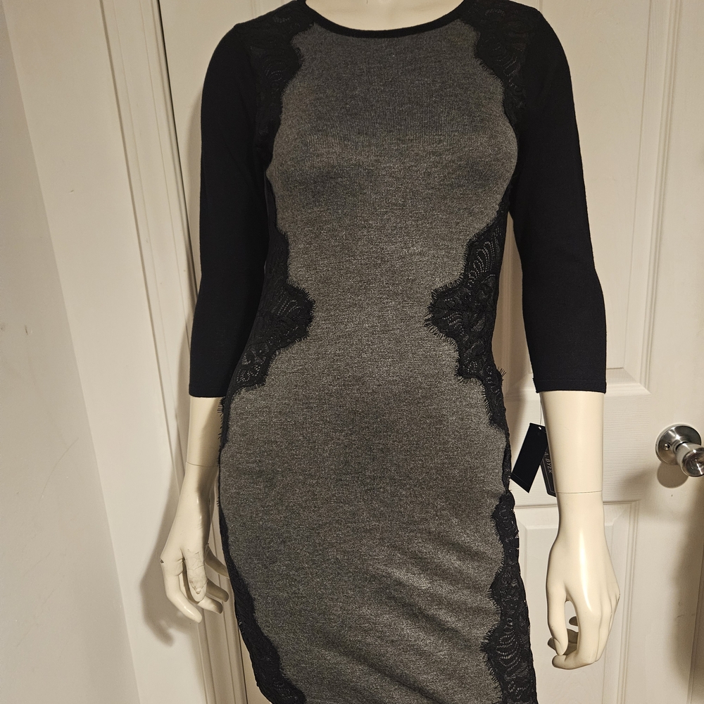 A. Byer Charcoal and Black 3/4 Sleeve Dress